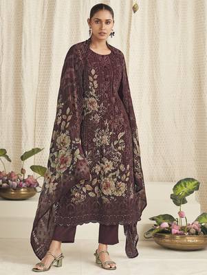 brown georgette digital printed dress material 1