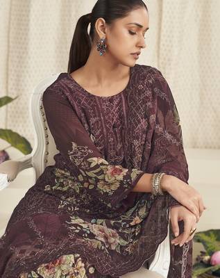 brown georgette digital printed dress material 2