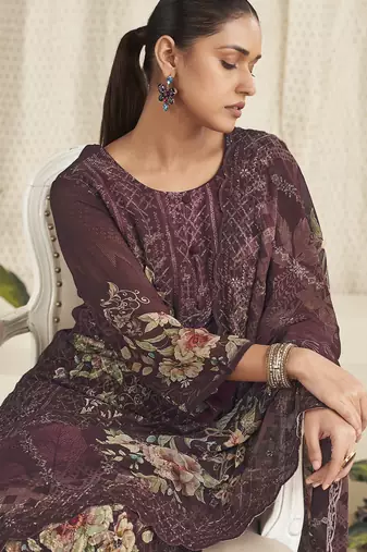 brown georgette digital printed dress material
