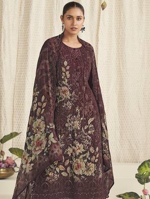 brown georgette digital printed dress material 3
