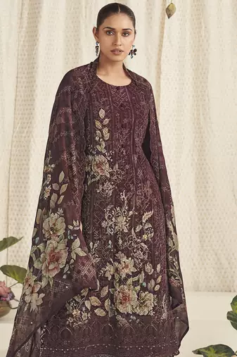 brown georgette digital printed dress material