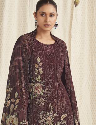 brown georgette digital printed dress material 4