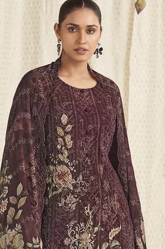 brown georgette digital printed dress material