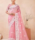 dusty gajri color resham & sequins embroidered gold crush silk blend saree