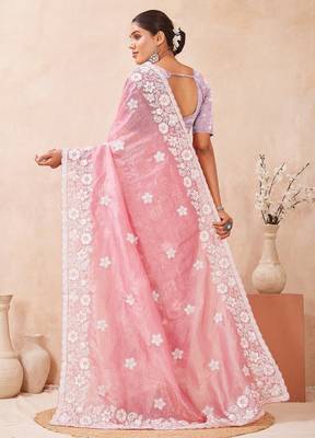 dusty gajri resham & sequins embroidered gold crush silk blend saree 4
