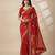 Soft georgette bandhni print saree with sober pitha work embroidery red saree with blouse piece