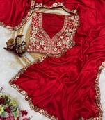 Red color soft rangoli silk beautiful sequence embroidery work lace border saree with blouse piece