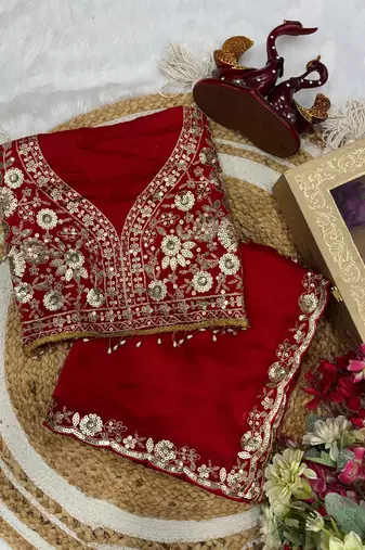 Red color soft rangoli silk beautiful sequence embroidery work lace border saree with blouse piece