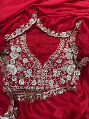Red color soft rangoli silk beautiful sequence embroidery work lace border saree with blouse piece 5