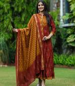 Floral embroidered multicolor round neck pure cotton kurta set with trouser & dupatta