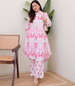 Floral printed white round neck pure cotton kurta set with trouser