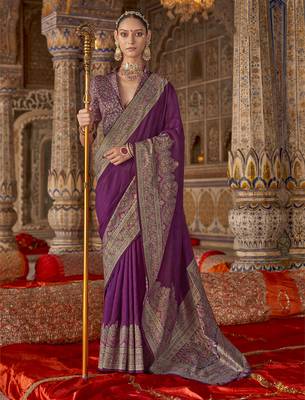 purple banarasi zari woven designer saree 1