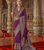 purple banarasi zari woven designer saree