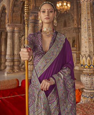 purple banarasi zari woven designer saree 2
