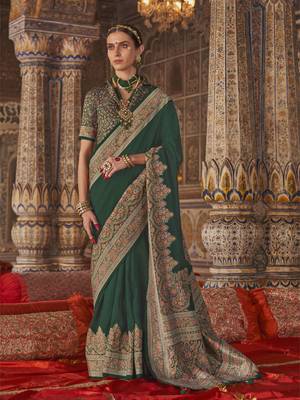 bottle green banarasi zari woven designer saree 1