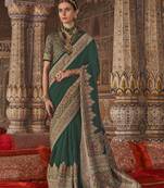 bottle green banarasi zari woven designer saree