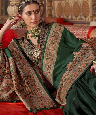 bottle green banarasi zari woven designer saree 2