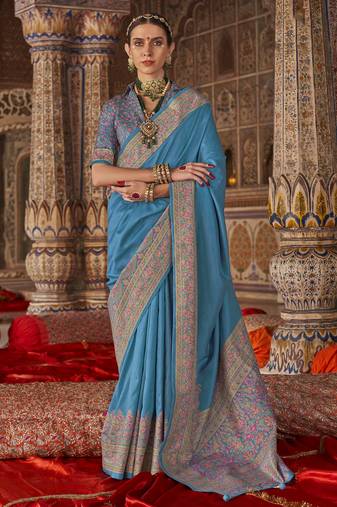 sky blue banarasi zari woven designer saree