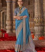 sky blue banarasi zari woven designer saree