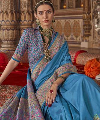 sky blue banarasi zari woven designer saree 2