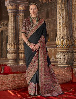 black banarasi zari woven designer saree 1