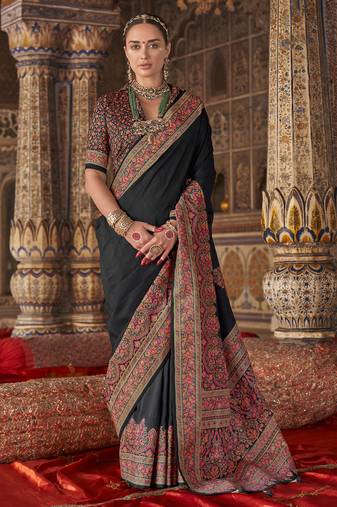 black banarasi zari woven designer saree