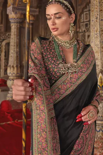 black banarasi zari woven designer saree