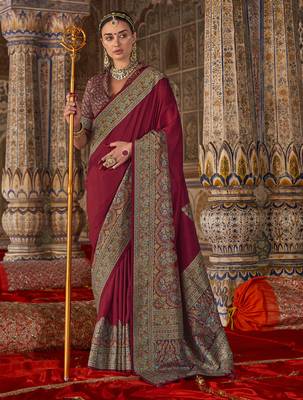 maroon banarasi zari woven designer saree 1