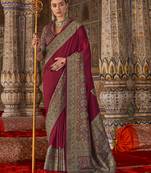 maroon banarasi zari woven designer saree