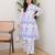 Floral printed white round neck pure cotton kurta set with trouser