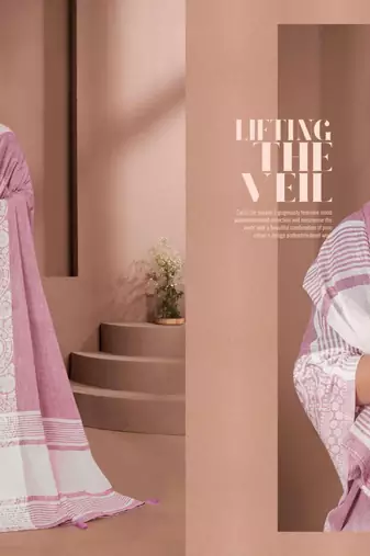 Pink colour print linen saree casual wear with blouse