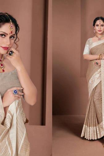 Braown colour print linen saree casual wear with blouse