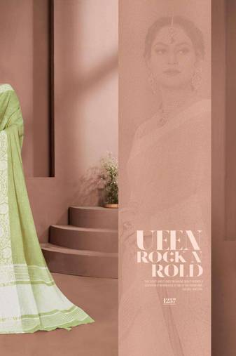 Green colour print linen saree casual wear with blouse