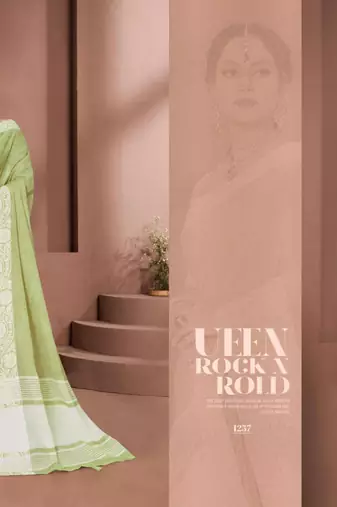 Green colour print linen saree casual wear with blouse