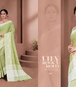 Green colour print linen saree casual wear with blouse