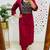 Floral embroidered red round neck pure cotton kurta set with trouser