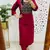 Floral embroidered red round neck  cotton kurta set with trouser