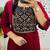 Floral embroidered red round neck pure cotton kurta set with trouser