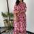 Floral printed pink round neck pure cotton kurta set with trouser