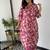 Floral printed pink round neck pure cotton kurta set with trouser
