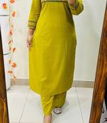 Floral printed green round neck pure cotton kurta set with trouser