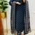 Floral printed blue round neck pure cotton kurta set with trouser & dupatta