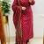 Floral printed red round neck pure cotton kurta set with trouser & dupatta