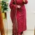 Floral printed red round neck pure cotton kurta set with trouser & dupatta