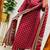 Floral printed red round neck pure cotton kurta set with trouser & dupatta