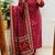 Floral printed red round neck pure cotton kurta set with trouser & dupatta