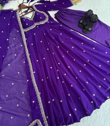 purple embroidered faux georgette gown dupatta
