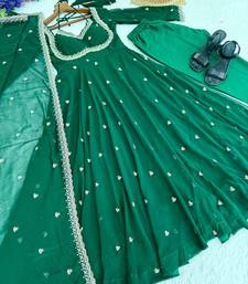 green embroidered faux georgette gown dupatta