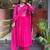 Floral embroidered pink v neck pure cotton kurta set with trouser & dupatta
