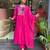 Floral embroidered pink v neck pure cotton kurta set with trouser & dupatta